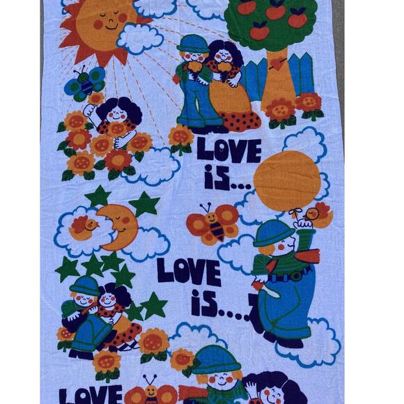Vintage 70s B&D Groovy Hippie Beach Towel Wall Hanging "Love Is" 100% Cotton Sun - Picture 3 of 10